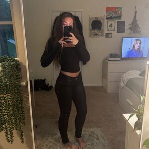 Shinestar Faux Leather Skinny Pants Low Rise